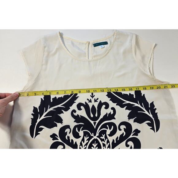 Pim Larkin size L cream black geometric sleevless career casual comfort top - Picture 6 of 7